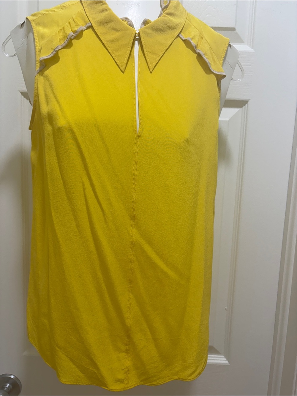 Dorothee Schumacher Sleeveless Collared Blouse in Yellow and taupe, size small